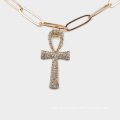 Fashion 3 Layered Necklace For Women With Crucifix Crystal Stone Pendant Necklace